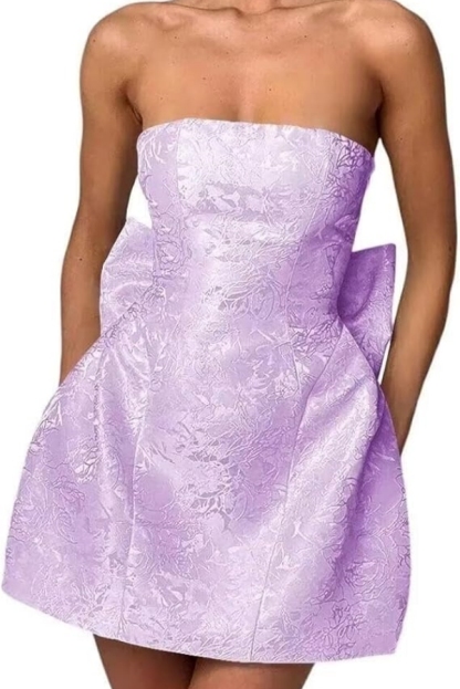 Chic Strapless Ruffle Satin Sheath Prom Dress Short Homecoming Dresses with Bow-newarrivaldress