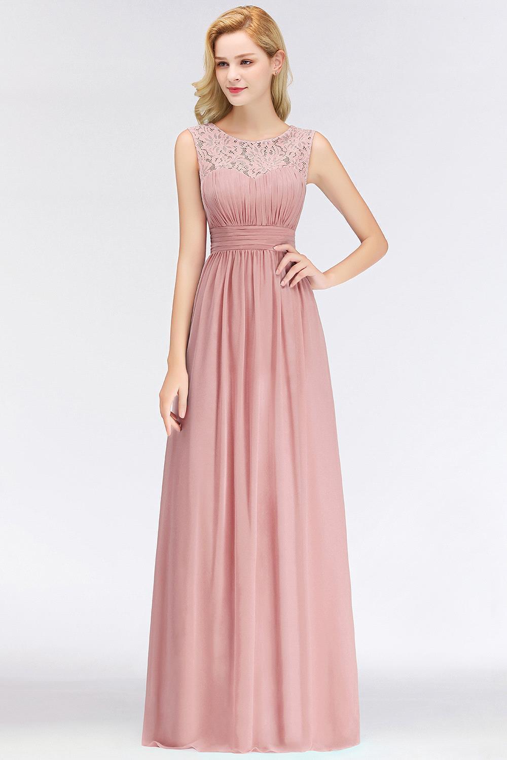 Elegant Long Sleeveless Lace Scoop Chiffon Bridesmaid Dress-newarrivaldress