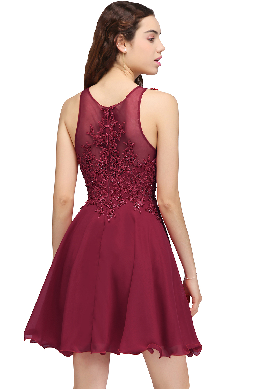CARLEE | A-line Jewel Short Chiffon Burgundy Homecoming Dresses with Lace Appliques-newarrivaldress