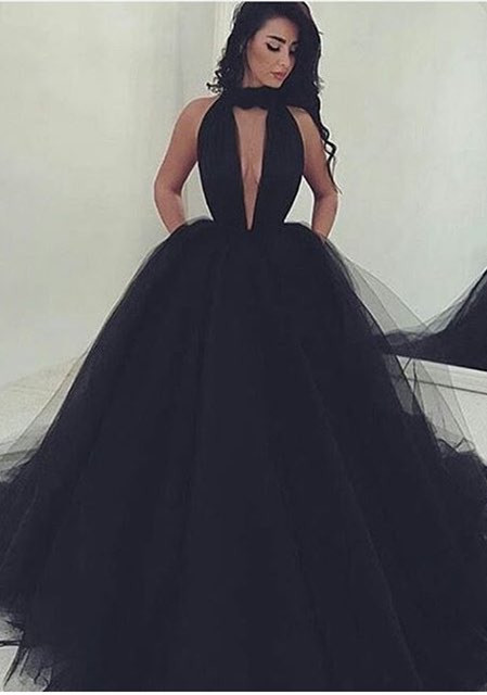 Tulle Black Gorgeous Ball-Gown V-Neck Prom Dress-newarrivaldress