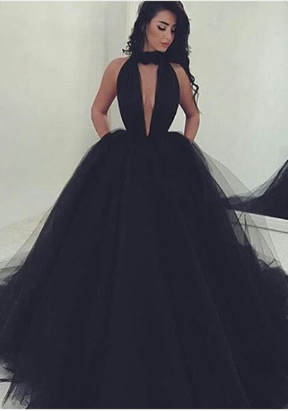 Tulle Black Gorgeous Ball-Gown V-Neck Prom Dress-newarrivaldress