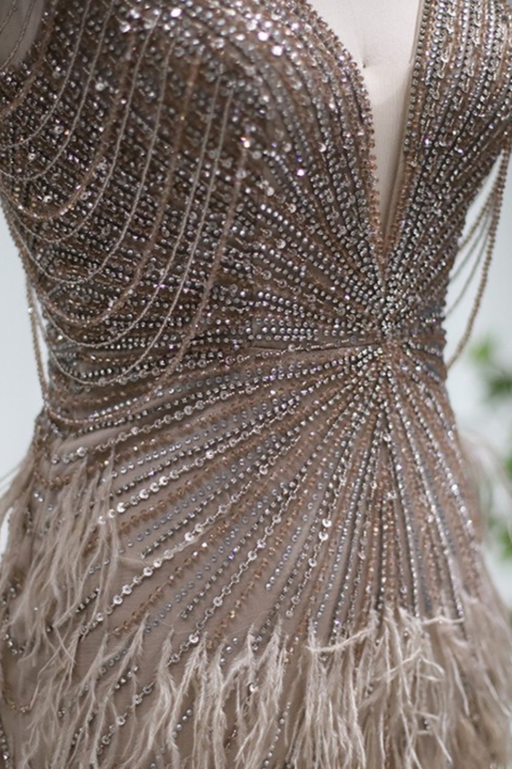 Stylish V-Neck Cap Sleeves Mermaid Evening Dress Sequins Fur Prom Dress-newarrivaldress