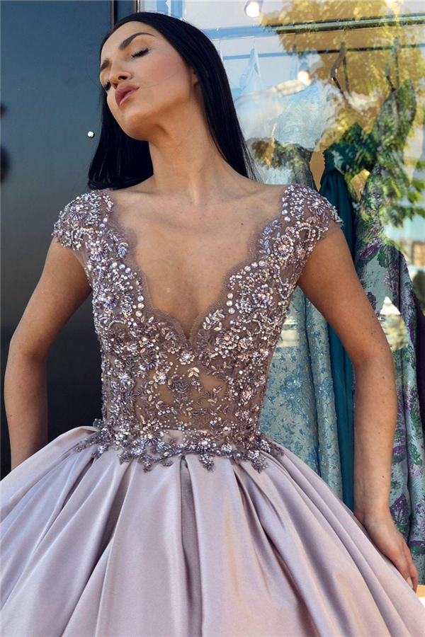 V-neck Sleeveless Crystal Beading Ball-Gown Prom Dresses-newarrivaldress
