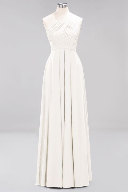 Halter Pleated Bridesmaid Dress Chiffon Sleeveless Floor Length Wedding Guest Dress-newarrivaldress