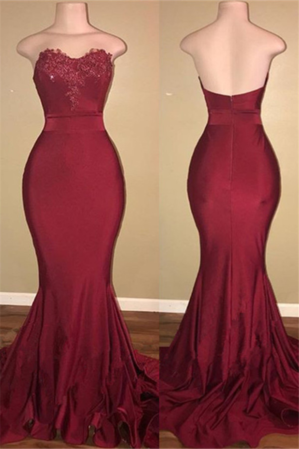 Burgundy Long Prom Dresses for Juniors | Mermaid Open Back Formal Dresses for Women-newarrivaldress