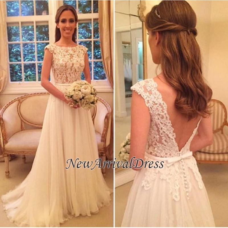 Lace Tulle Online-Back Elegant Button A-Line Wedding Dresses-newarrivaldress