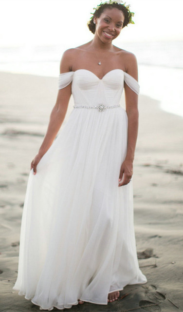 Off The Shoulder Summer Beach Wedding Dresses | Chiffon Bridal Gowns Online-newarrivaldress