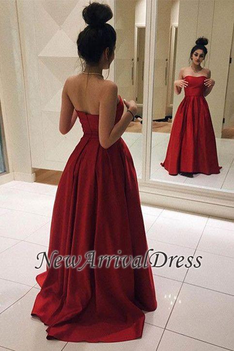 Strapless Elegant Red A-line Sleeveless Floor-length Prom Dress-newarrivaldress