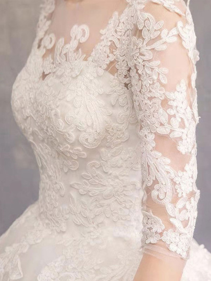 Wedding Dresses Eric White Jewel Neck Half-Sleeve Soft Tulle Lace Up Floor Length Bride Dresses-newarrivaldress