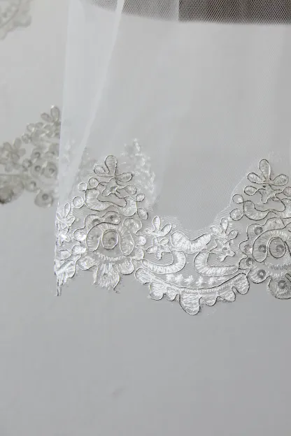 Elegant Tulle Wedding Veil Lace Applique Edge Bridal Veil with Comb
