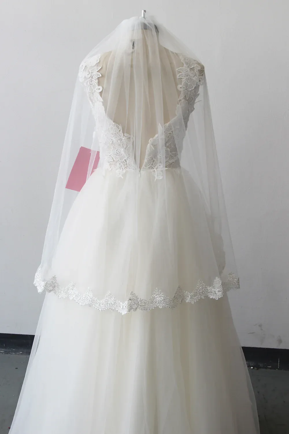 Elegant Tulle Wedding Veil Lace Applique Edge Bridal Veil with Comb