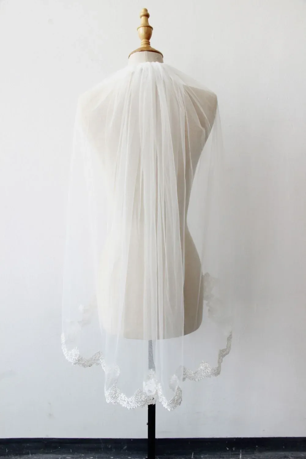 Elegant Tulle Wedding Veil Lace Applique Edge Bridal Veil with Comb