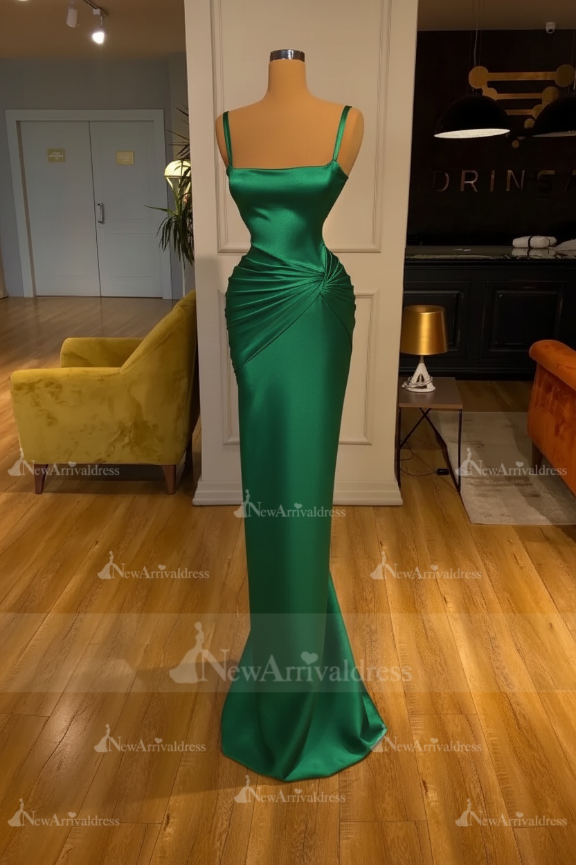 Chic Sky Blue Square Neck Slim Evening Party Wear Dress Sleeveless Satin Prom Dress