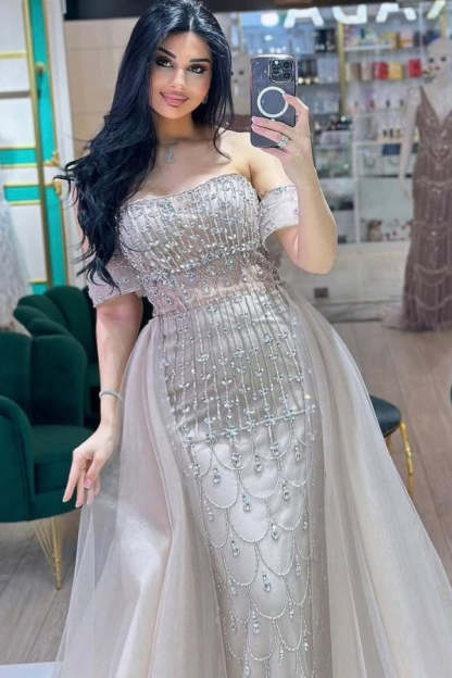 Off-the-Shoulder Crystals Mermaid Evening Dresses Floor Length