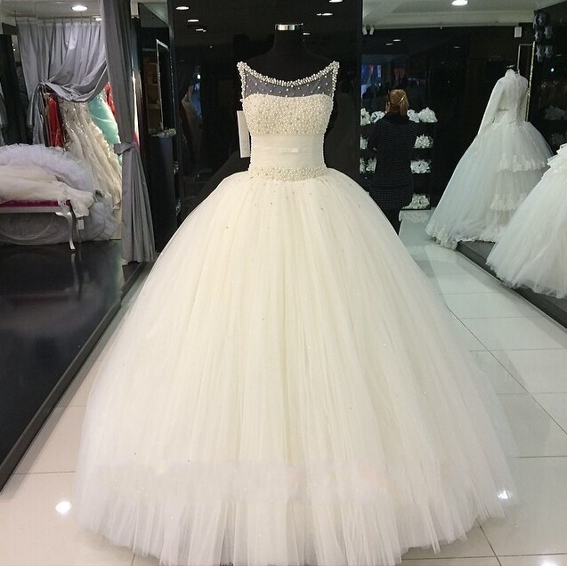 Pearls Beadings Princess Tulle Sleeveless Gorgeous Wedding Dress-newarrivaldress