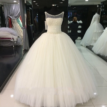 Pearls Beadings Princess Tulle Sleeveless Gorgeous Wedding Dress-newarrivaldress