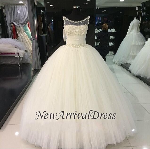 Pearls Beadings Princess Tulle Sleeveless Gorgeous Wedding Dress-newarrivaldress