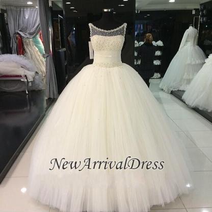 Pearls Beadings Princess Tulle Sleeveless Gorgeous Wedding Dress-newarrivaldress