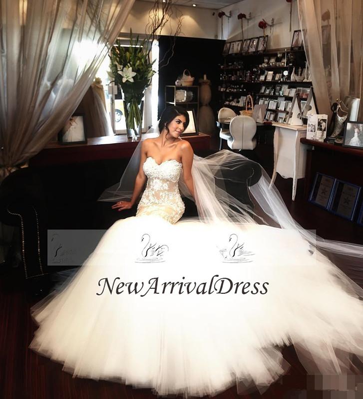 Tulle Sleeveless Elegant New Arrival Mermaid Sweetheart Beautiful Lace Appliques Wedding Dresses-newarrivaldress