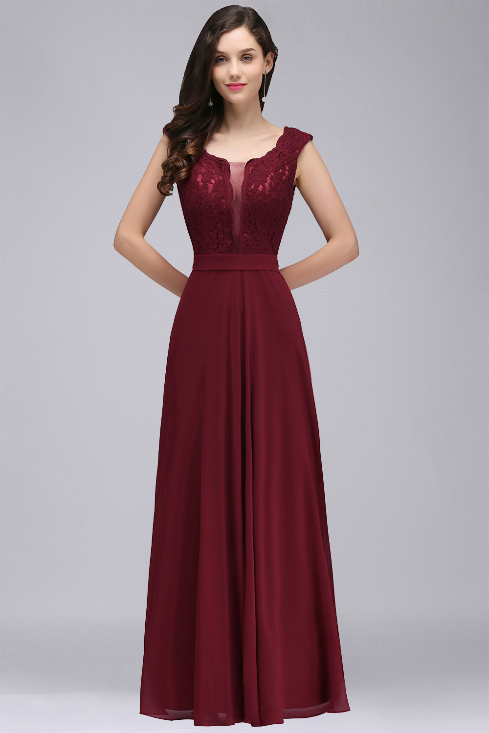 CORINNE | A-line Floor-length Lace Burgundy Elegant Prom Dress-newarrivaldress