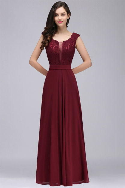 CORINNE | A-line Floor-length Lace Burgundy Elegant Prom Dress-newarrivaldress