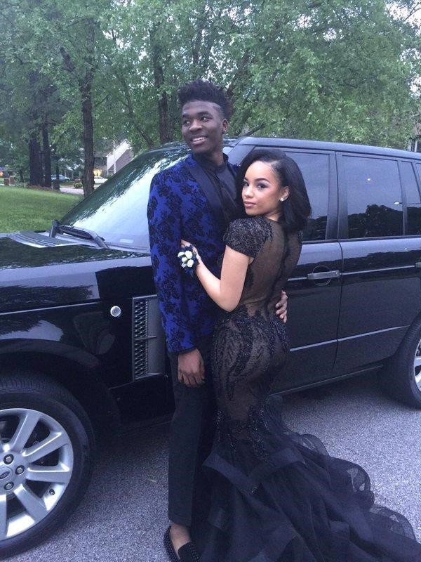 Appliques Beadings Tulle Sexy Black Mermaid Short-Sleeves Prom Dress-newarrivaldress