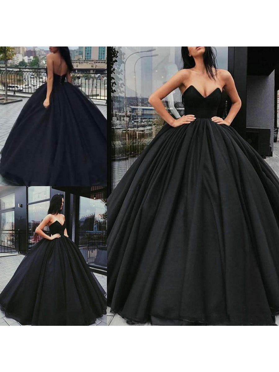 Black Wedding Dresses Satin Fabric Princess Silhouette Empire Waist Floor Length Bridal Dress-newarrivaldress