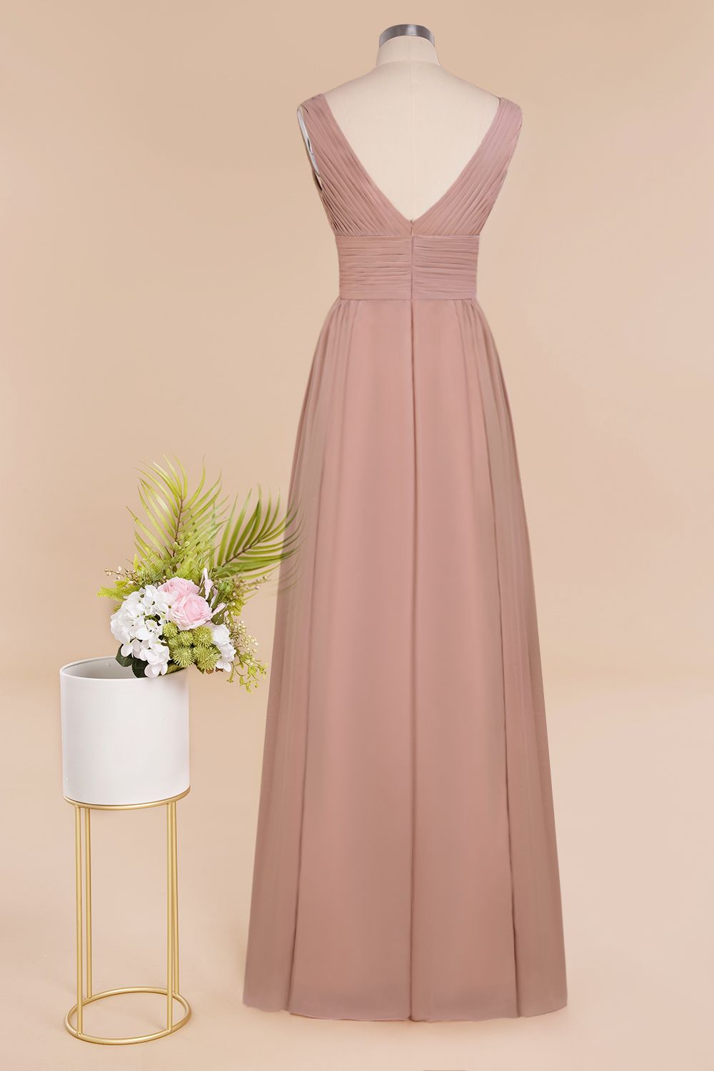 Elegant Dusty Rose Ruffle Chiffon Bridesmaid Dress Aline Sleeveless Wedding Party Dress-newarrivaldress