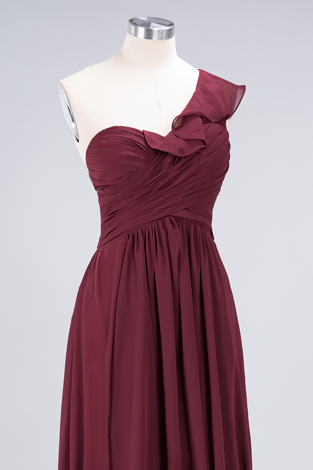 Elegant Princess Chiffon One-Shoulder Sweetheart Sleeveless Floor-Length Bridesmaid Dress with Ruffles-newarrivaldress