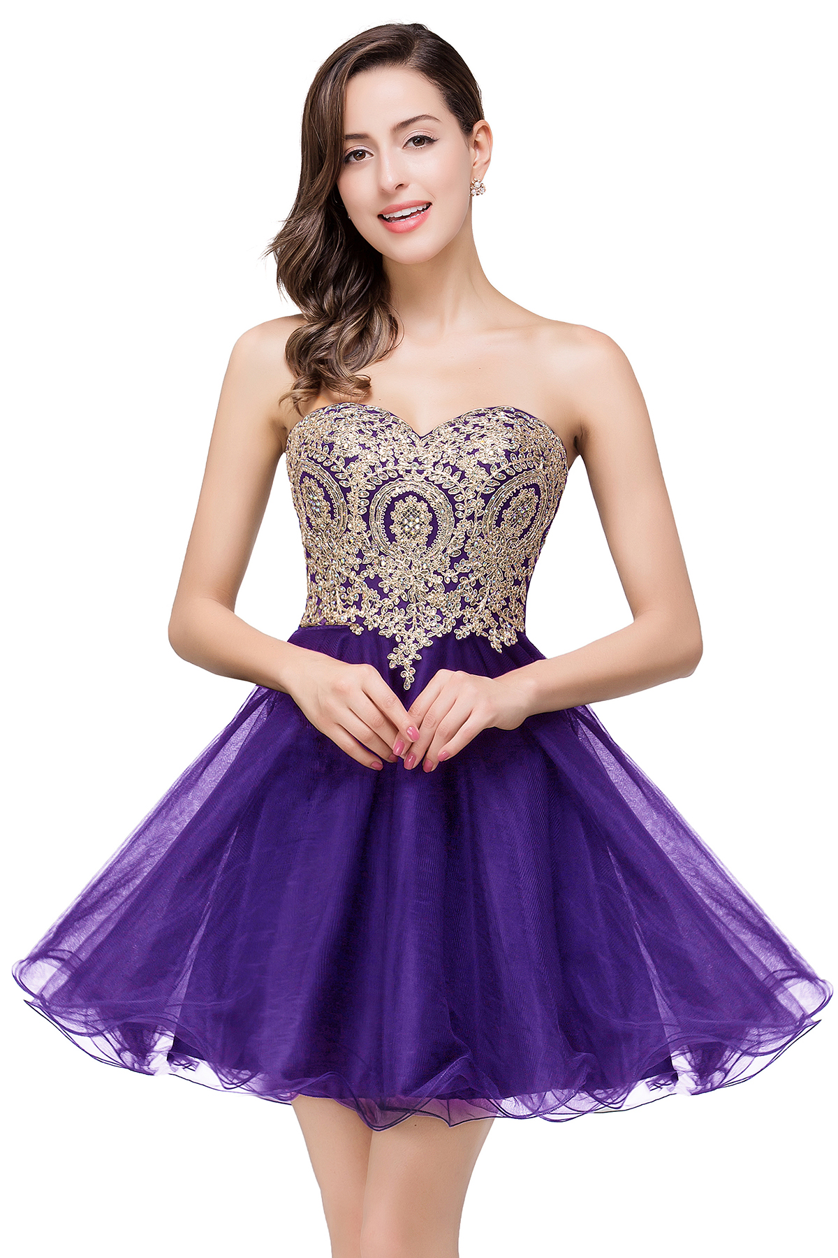 Gabriela | A Line Lace Appliques Sweetheart Short Prom Dresses-newarrivaldress
