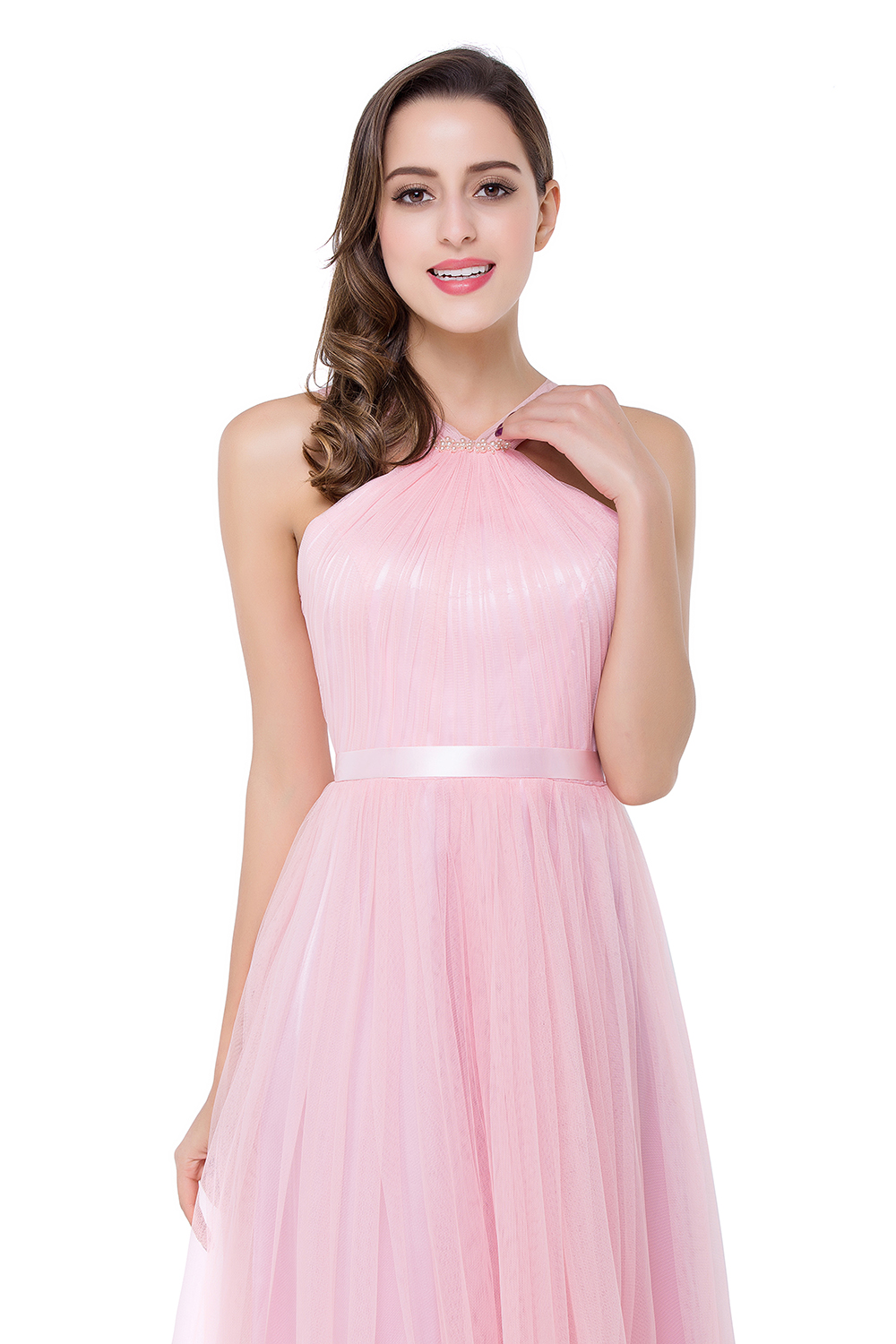 ELLIOTT | Sheath Floor-length Pink Tulle Bridesmaid Dresses with Ribbon Sash-newarrivaldress