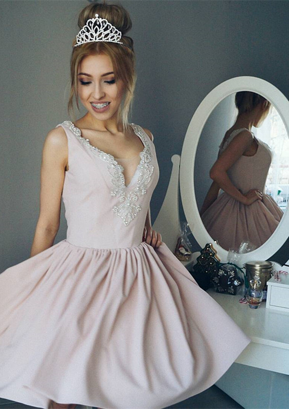 Elegant Beading Straps A-line Sleeveless Short Homecoming Dress-newarrivaldress