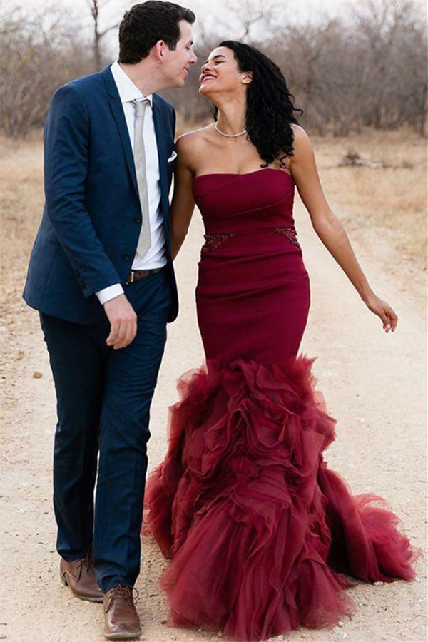 Chic Sleeveless Strapless Tulle Sexy Mermaid Floor-Length Prom Dresses-newarrivaldress