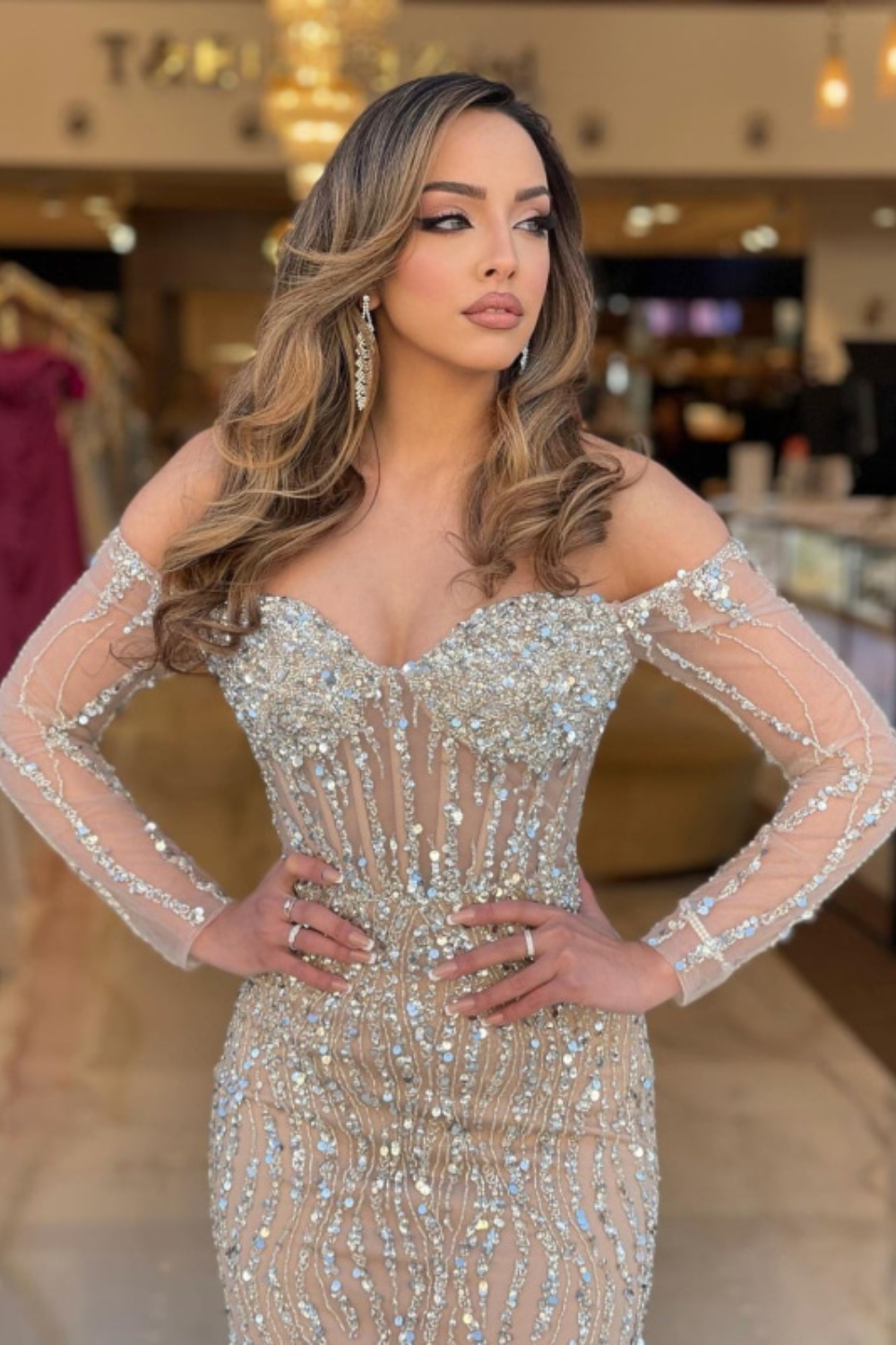 Dazzling Beaded Mermaid Sequins Floor-Length Prom Dress