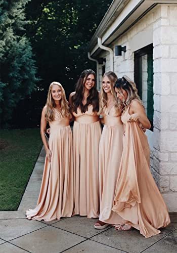 Sexy V-Neck Sleeveless Bridesmaid Dress | Split Bridesmaid Dresses Long for Women Wedding A Line Formal Dress-newarrivaldress