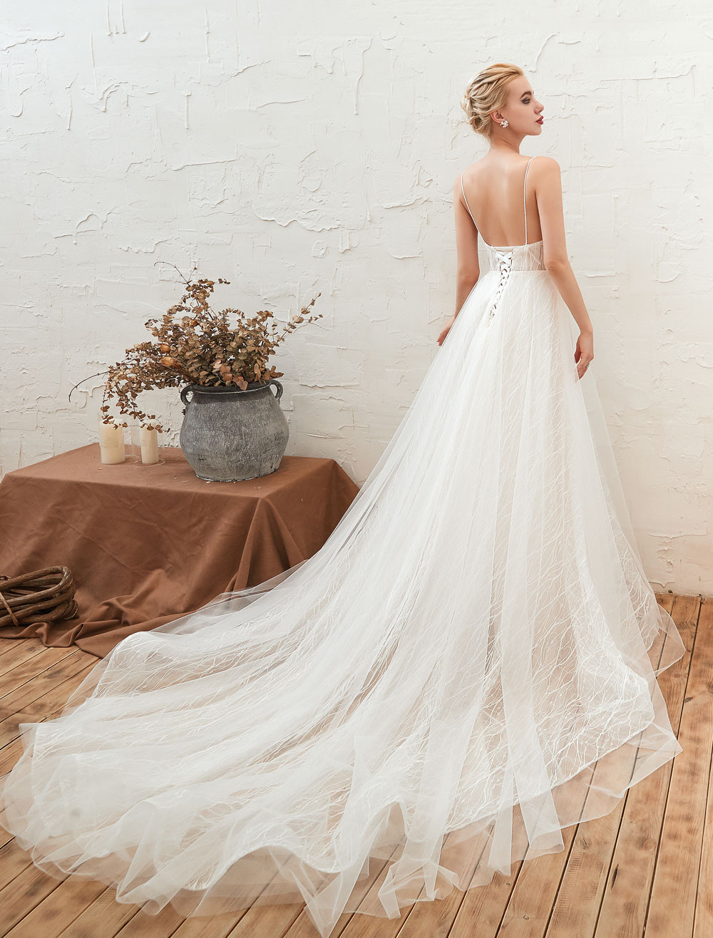 Wedding Dress 2021 V Neck A Line Floor Length Lace Appliqued Tulle Bridal Gowns-newarrivaldress