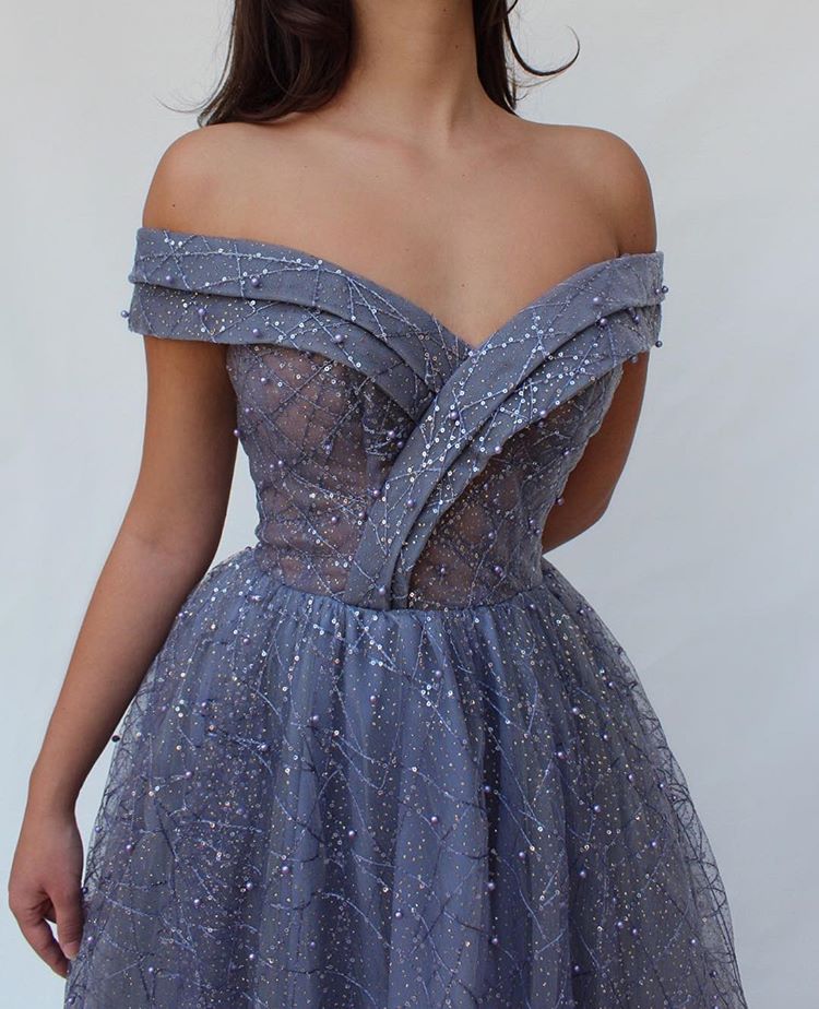 Gorgeous A-Line Off The Shoulder Tulle Beaded Prom Dresses-newarrivaldress