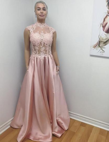 Unique High Neck Sleeveless Appliques Floor-Length Evening Dress-newarrivaldress