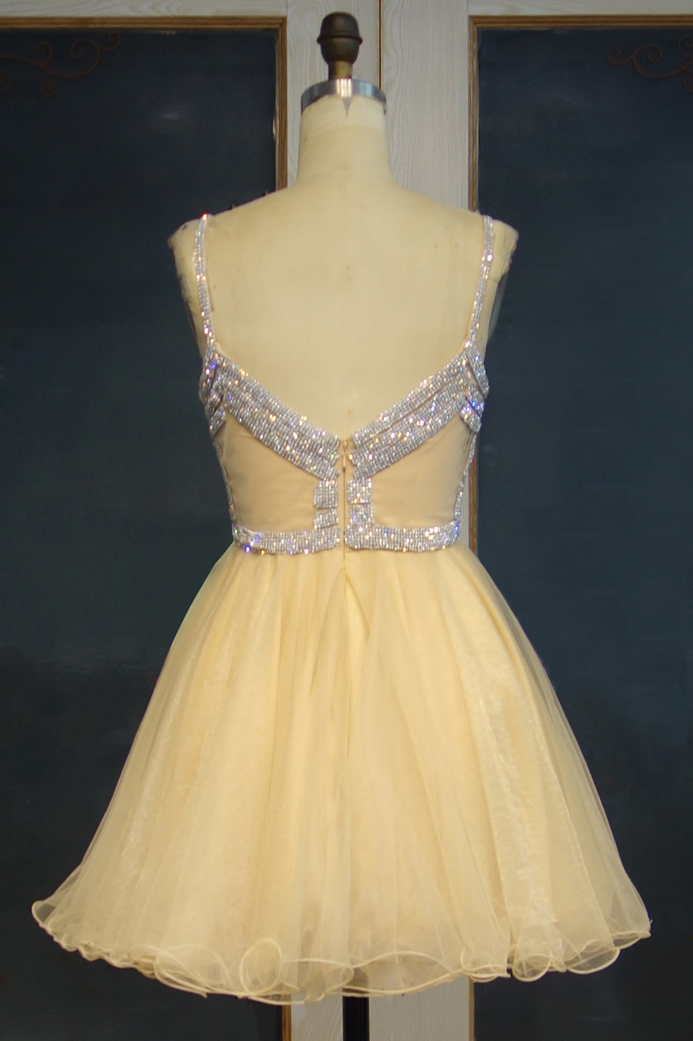 Custom Made Sexy Spaghetti Straps Silver Beads Sequins Cute Short Homecoming Dresses-newarrivaldress