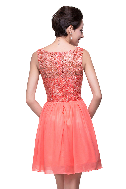 ELIANA | A-line Short Sleeveless Bateau Chiffon Ruffles Lace Top Prom Dresses-newarrivaldress