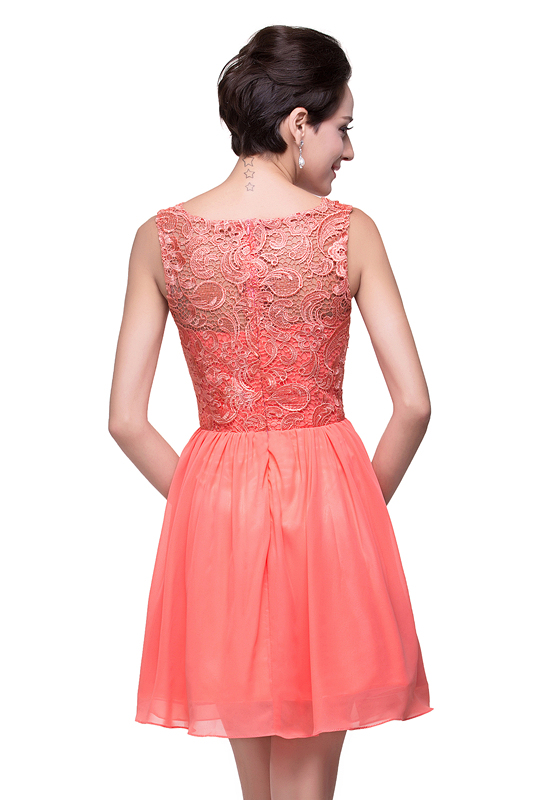 ELIANA | A-line Short Sleeveless Bateau Chiffon Ruffles Lace Top Prom Dresses-newarrivaldress