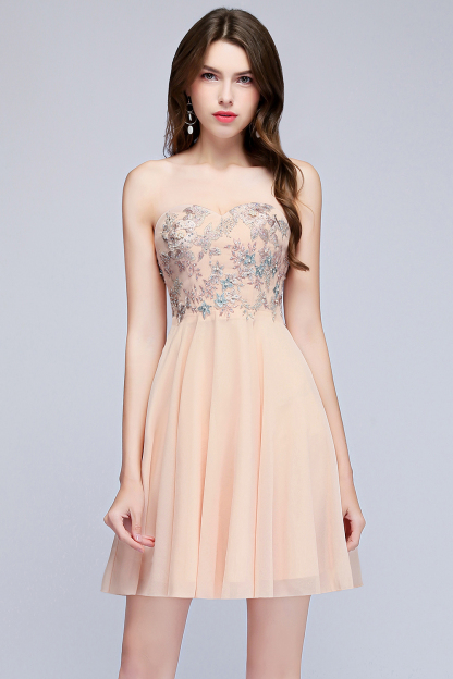 MADELINE | A-line Short Strapless Sweetheart Beading Appliques Homecoming Dresses-newarrivaldress