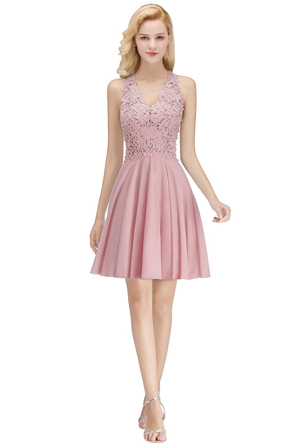 NONA | A-line V-neck Sleeveless Short Appliques Chiffon Homecoming Dresses-newarrivaldress