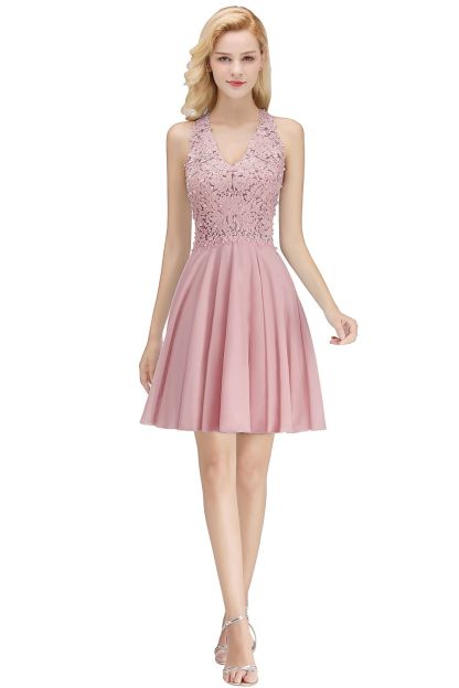 NONA | A-line V-neck Sleeveless Short Appliques Chiffon Homecoming Dresses-newarrivaldress