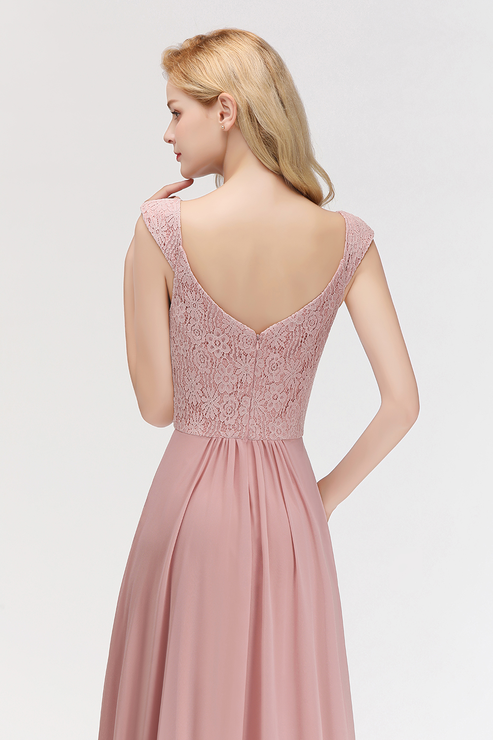 MARIA | A-line Long V-neck Sleeveless Lace Top Chiffon Bridesmaid Dresses-newarrivaldress