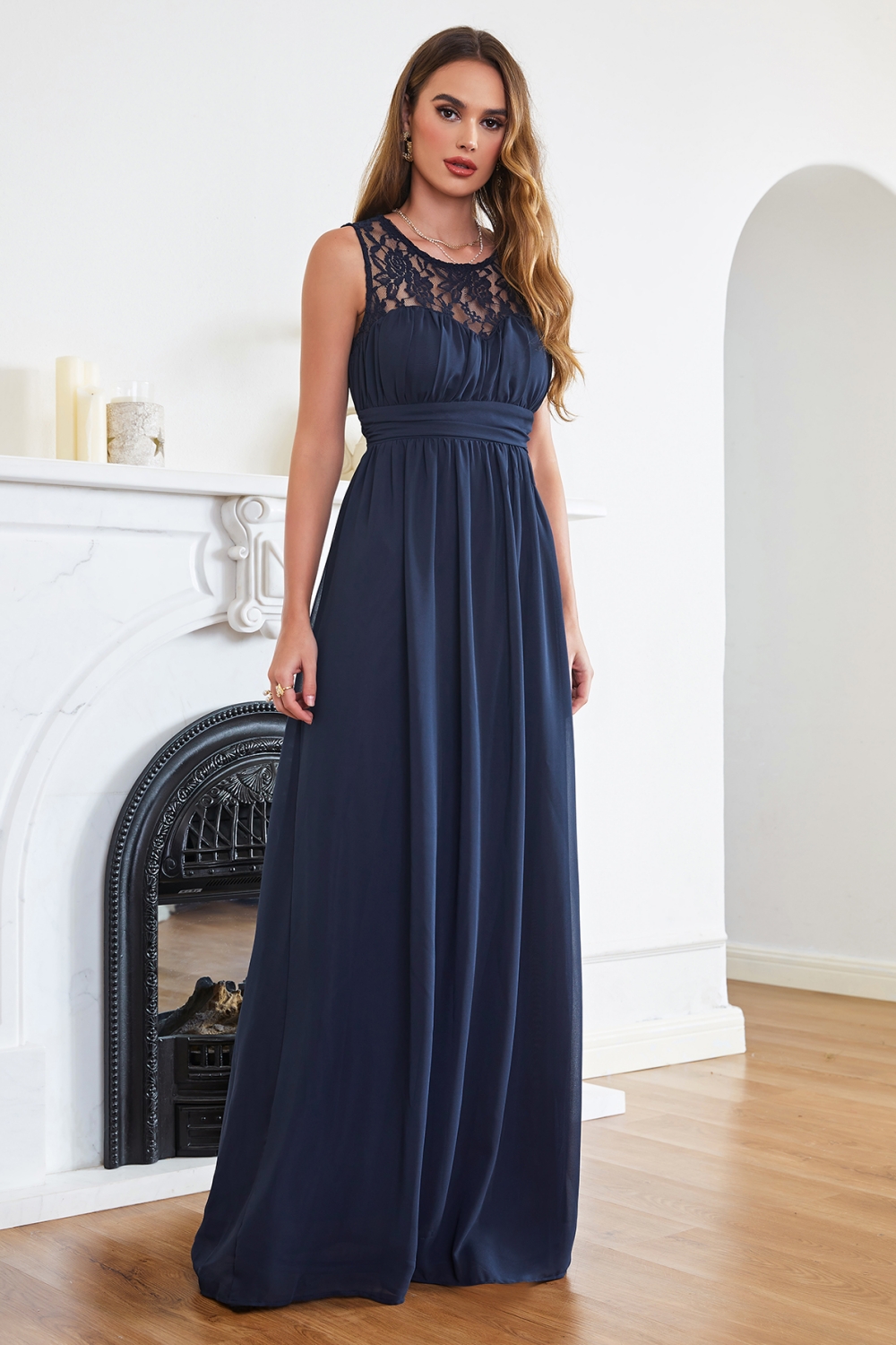 CHELSEA | Sheath Round neck Floor-length Navy Blue Prom Dress-newarrivaldress
