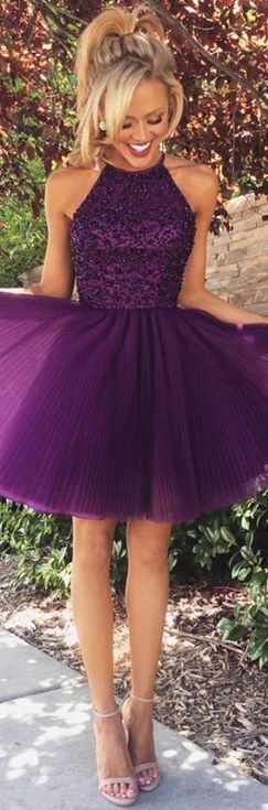 Halter Crystals Beaded Short Cocktail Dresses Ruched Open Back Mini Homecoming Dresses-newarrivaldress