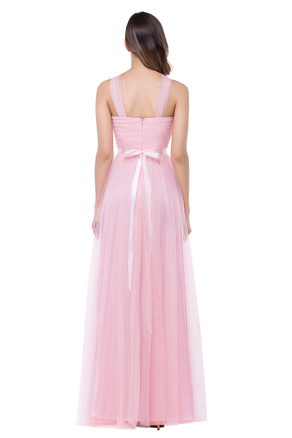 ELLIOTT | Sheath Floor-length Pink Tulle Bridesmaid Dresses with Ribbon Sash-newarrivaldress