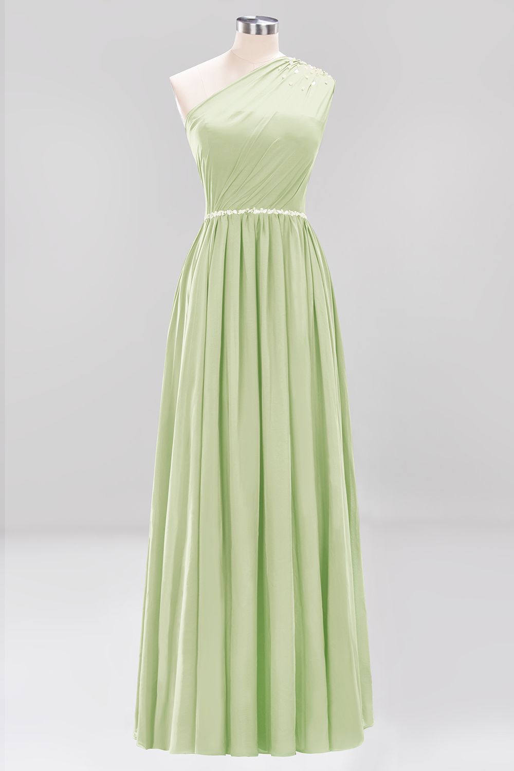 Elegant A-Line Burgundy Chiffon One-Shoulder Sleeveless Ruffles Floor-Length Bridesmaid Dresses with Beadings-newarrivaldress