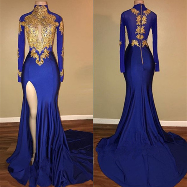 Modern High Neck Mermaid Front Split Prom Dresses | Gold Prom Dresses BA7711-newarrivaldress